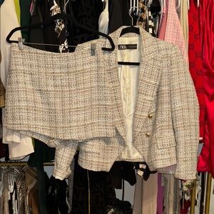 Ivory Tweed Blazer and Skirt Set